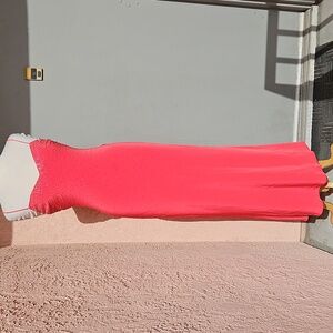 Gilar Evening Hot Pink Beaded Sequined Strappy Maxi-Dress V-Neck Size 2